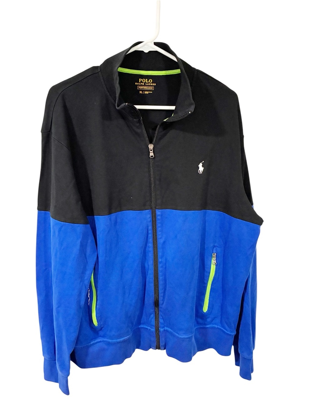 Ralph Lauren Polo Jacket Black Blue Medium Performance Zip Up Track Pony Size XL